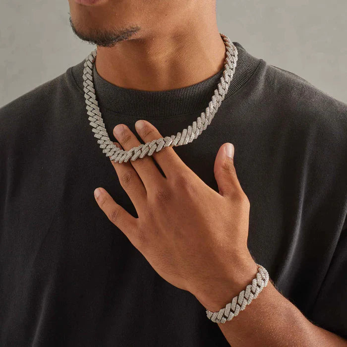 15mm Iced Cuban Link - White Gold